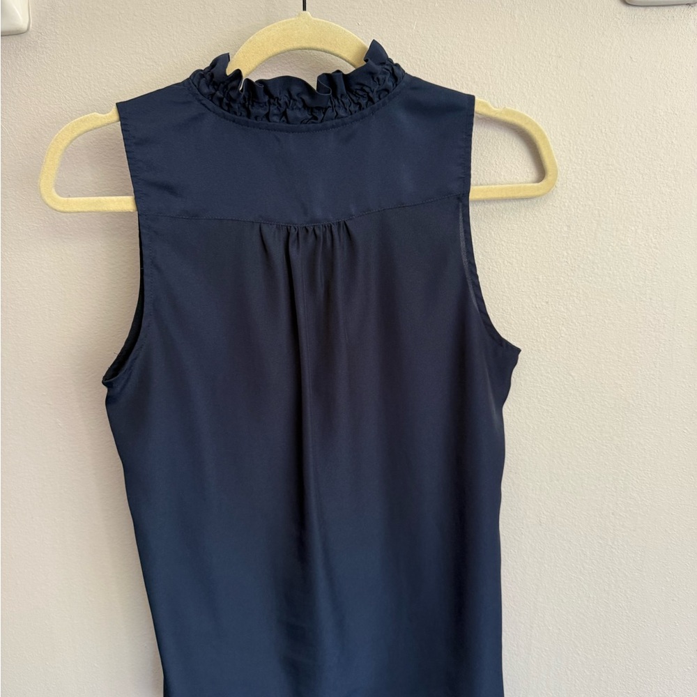 J. Crew Navy Ruffle Neck Sleeveless Camisole - Picture 3 of 4